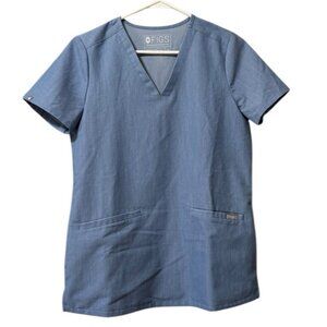 Figs Technical Collection Scrub Top Womens V Neck Blue Size x Small Pocket Nurse
